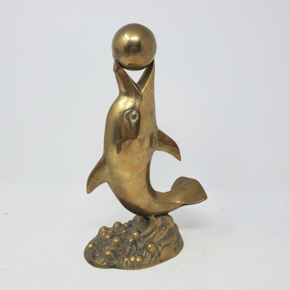 VTG Dolphin with Ball Solid Brass Figurine